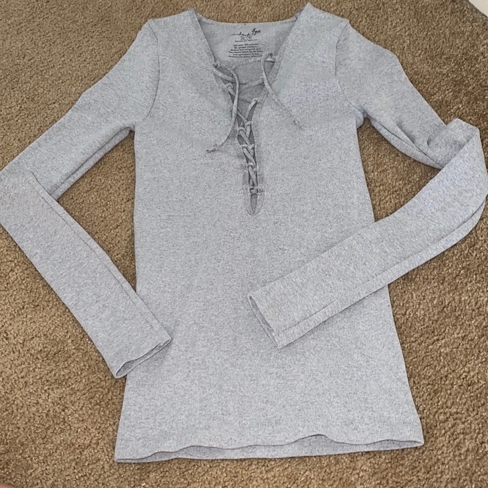 Light gray Free People lace up longsleeve